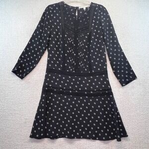 VERONICA BEARD Black White Floral Lace Detail Long Sleeve Fit Flare Dress Size 8